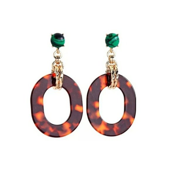 Jigdaliag Jewelry - Tortoise Shell Rhinestone Gold Drop Earrings